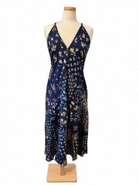 NWT Navy Blue Rayon Patchwork Strappy Summer Dress